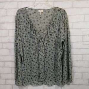 J.jill ruffled V-neck long sleeve blouse size M